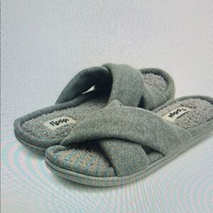 New Women's Gray Crisscross Plush Slide Slippers